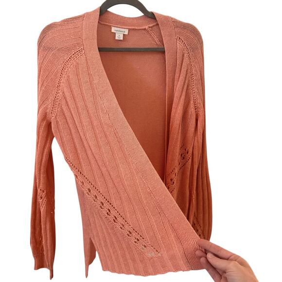 Sundance Angel Wing Pointelle Linen Blend Cardigan Sweater Pink Size Medium - Picture 5 of 11